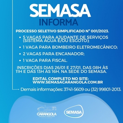 SEMASA - Processo Seletivo Simplificado nº 001/2023